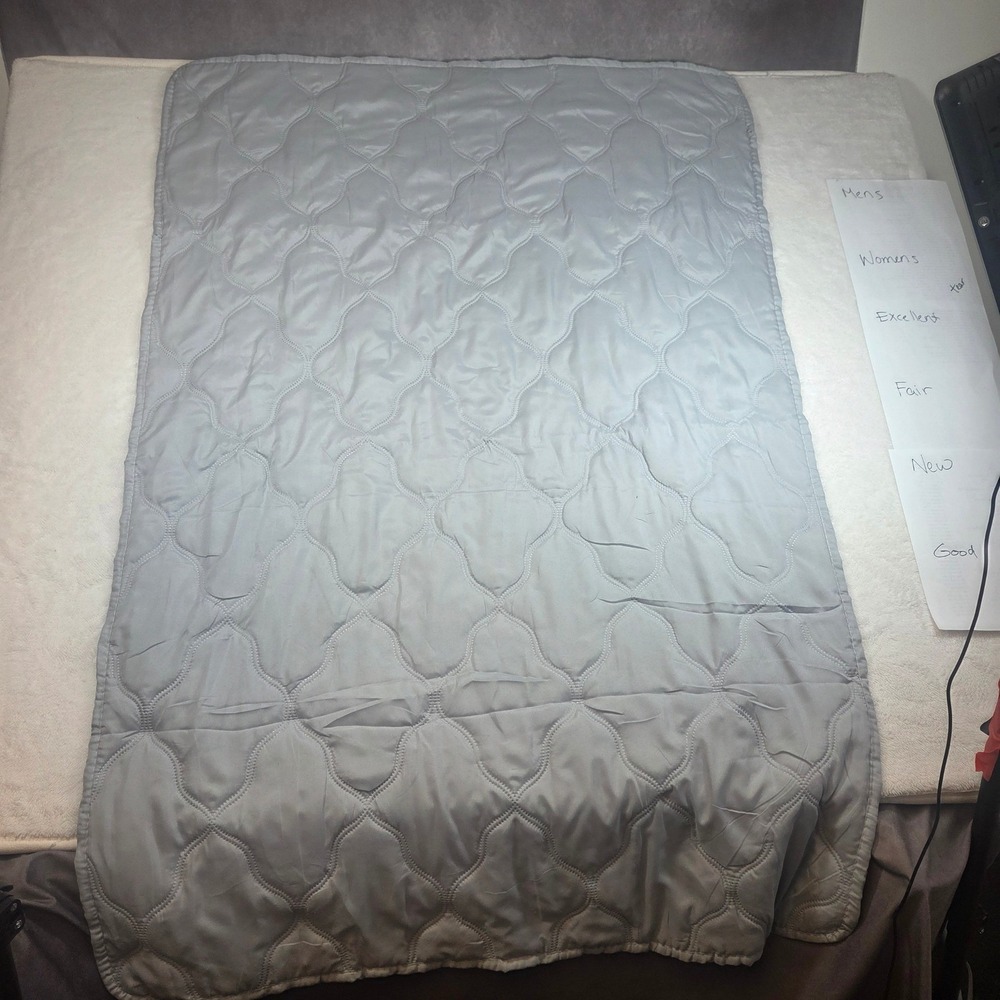 Healthful Slumber Quilted Blanket Light Blue Grey Ogee Pattern 56x39 Throw